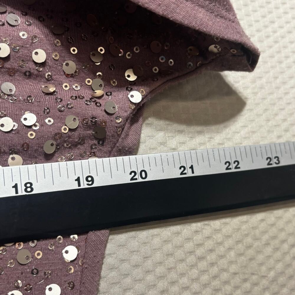 Studio Y Women's Medium Mauve Sequin V-Neck Dolman Sleeve Top Sparkly Party - Picture 5 of 7
